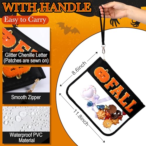 Remerry 2 Pcs Halloween Gifts Chenille Letter Bag Spooky Pumpkin Fall Boo Patch Clear Makeup Cosmetic Toiletry Pouch Nylon PVC Monogram Treat Candy Goodie Bag Preppy Purse Waterproof for Women2