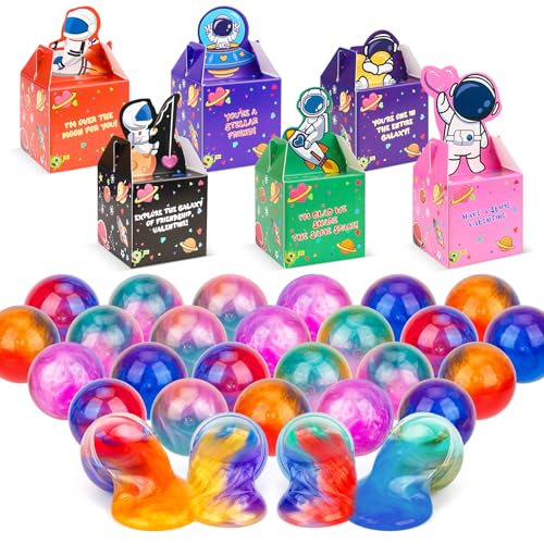 30 Pack Valentines Day Gifts for Kids, Valentines Galaxy Slime with Valentines Day Cards Space Gift Boxes, Valentine Classroom Favors Valentines Cards for Boys Girls Class Exchange Prizes