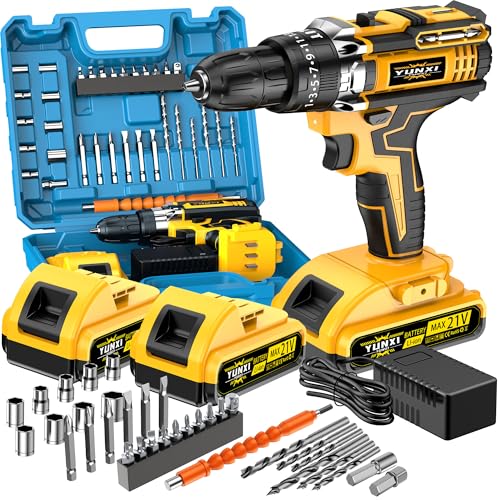 Wireless lithium-ion drill set battery and fast charging (High Capacity Battery*2+Tool Box)