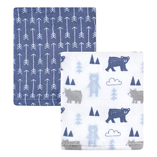 Image of Hudson Baby Unisex Baby Silky Plush and Coral Fleece Blanket, Bears And Arrows, 30x36 inches