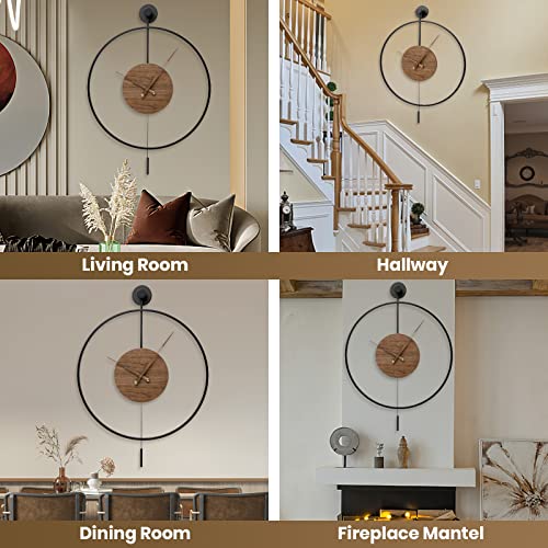Image of Large Modern Wall Clock,Wall Clocks for Living Room Decor,Classical Silent Metal Minimalist Walnut Dial,Big Decorative Farmhouse Pendulum Wall Clock With Walnut Pointers for Office,Dining Room