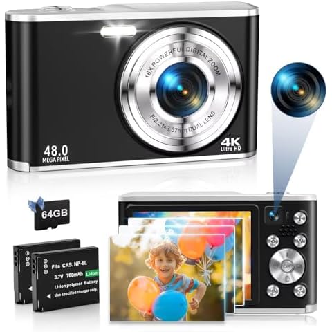 4K Digital Camera, 48MP Autofocus Compact Kids Camera Cover