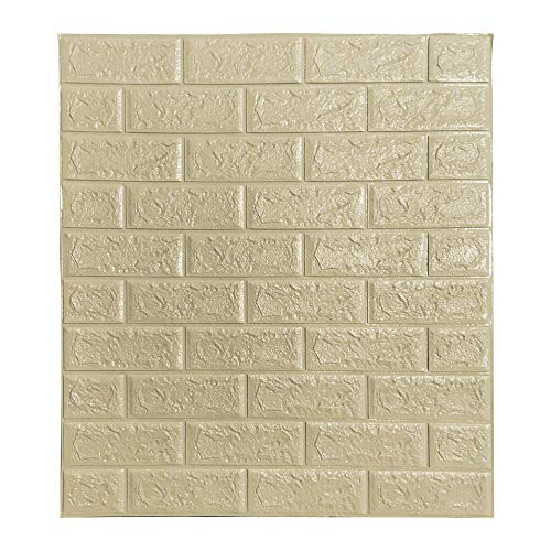 3D Brick Wall Stickers, DIY PE Foam Tile Wall Panels for Living Room Bedroom Kitchen, Self Adhesive Wallpaper for Interior Wall Decor, Wall Poster Art, 2.53ft x 2.3ft (Champagne)