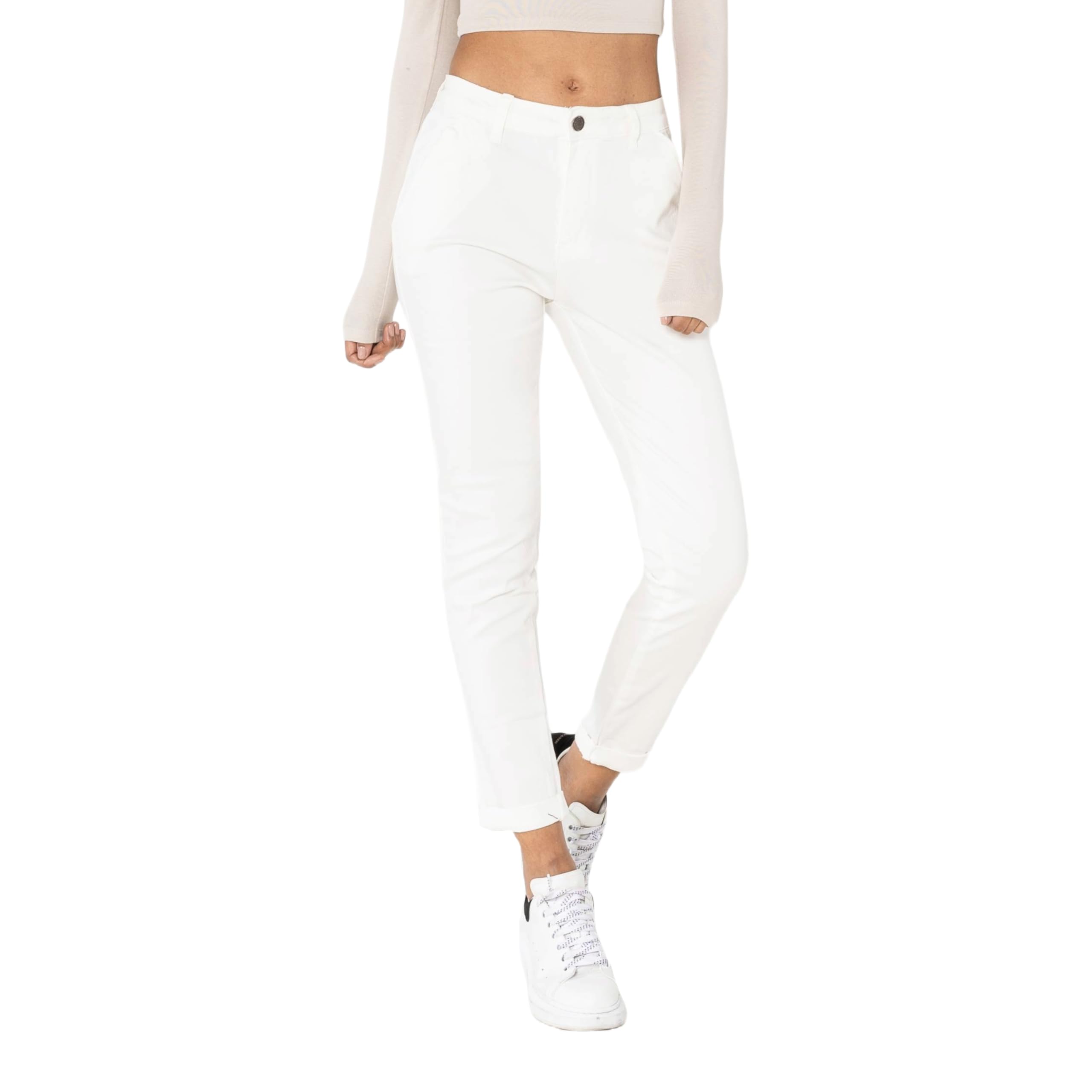Nina Carter J250 Pantalones chinos para mujer cintura media ajustados elásticos algodón