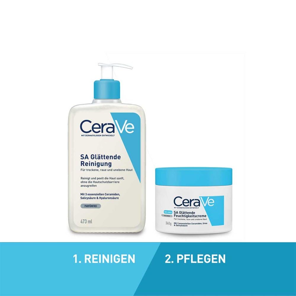 Gel Detergente Levigante CeraVe SA 473 ml per Pelli Secche e Ruvide - Esfolia, Idrata e Ripara con Niacinamide e Acido Salicilico