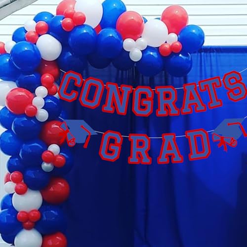 Image of Congrats Grad Banner Graduation Party Banner Decoration Hanging Garland High School College Backdrop Supplies Blue Red