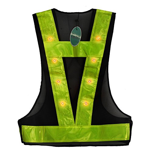 Fuloon 16 LED Light Up Safety Vest with Reflective Vest (Black with Green)