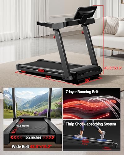 Image of LONTEK Treadmill with Auto /Manual 20% Incline, Treadmills for Home, Portable Treadmill with 400lb Capacity, 3.5HP Quiet Running Machine with Adjustable Handle Height, 42.5 inchx 16.2 inch Widen Running Area
