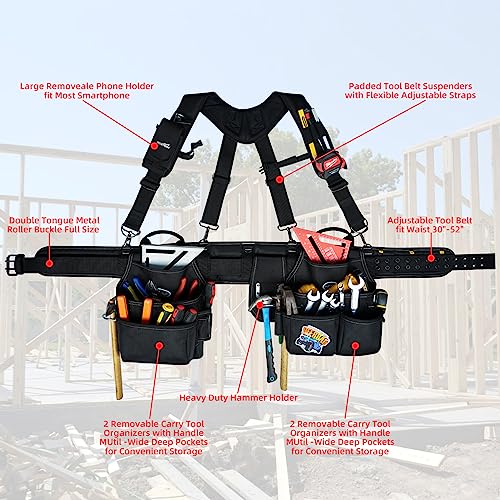 MELOTOUGH Tool Belt with Suspenders Tool Bag Supenders Framers Comb Apron Tool Belt Construction Tool Pouch Builder Heavy Duty Carpenter Suspension Rig for Electrician, Roofing,Contractor 3 MELOTOUGH Tool Belt with Suspenders Tool Bag Supenders Framers Comb Apron Tool Belt Construction Tool Pouch Builder Heavy Duty Carpenter Suspension Rig for Electrician, Roofing,Contractor - Image 3