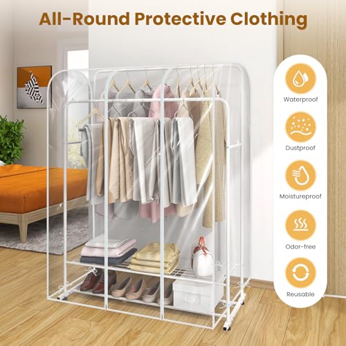 ZWMYF 3.6ft Garment Clothes Dustproof Clothes Rail Cover,Clothes Garment Rail Waterproof Clothes Protective Covers With Zipped Cover Clear Protective Zip Over Cover for Garment Hanging Coat Racks - Image 2