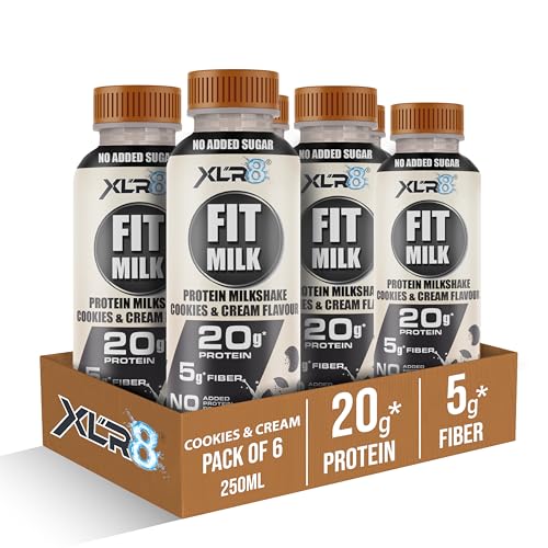 Image of XLR8 FitMilk Protein Milk | 20g Protein Milkshake 250ml (Pack of 6) | 5g Fibre | Cookies & Cream | No Added Sugar | Contains Prebiotic Fiber | Ideal for Early Mornings, Pre & Post Workouts Energy Drink