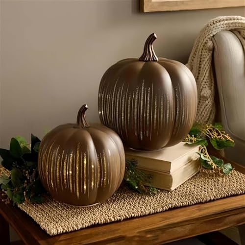 Cherishous Twinkle LED Light Pumpkins,Set of 2 Timer Lighted Sparkling