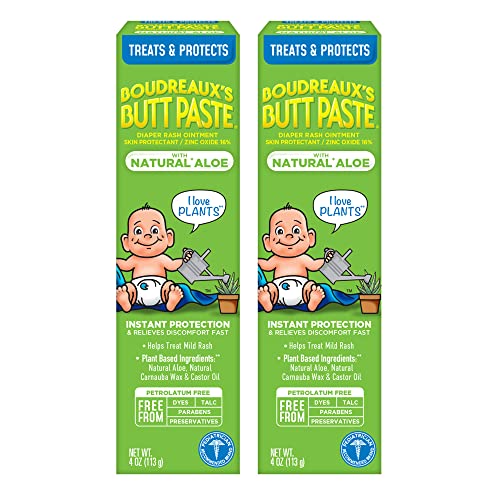 Image of Boudreaux's Butt Paste with Natural* Aloe Diaper Rash Cream, Ointment for Baby, 4 oz Tube, 2 Pack