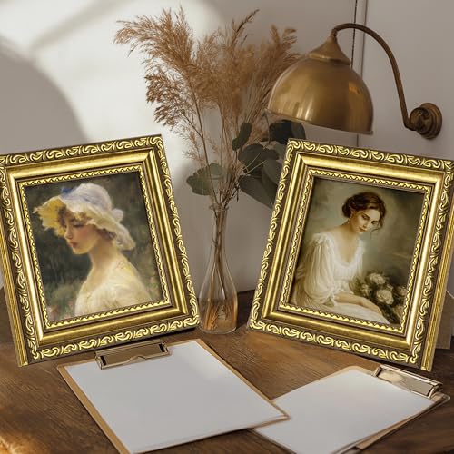 Image of eletecpro 4x4 Vintage Picture Frame, Glass Cover, Gold, 2-Pack | Display Photo 4x4, Tabletop Decor