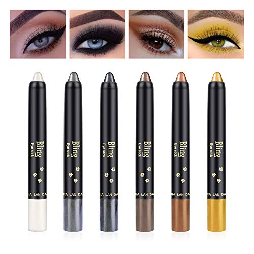 Ownest 6 Colors Glitter Eyeshadow Stick,Pearl Eyeshadow Pen Set Shimmer Shiny Eyeshadow Stick Eyeshadow Glitter Pigmented Eyeshadow Makeup Long Lasting-Set A