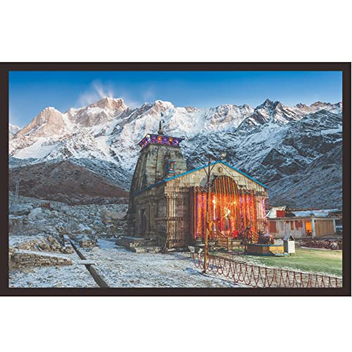 Image of Mad Masters Kedarnath Temple Framed Photo, Bhagwan Lord Shiva Mandir Wall Hanging Home Decor Painting for Living Room & Bedroom Decoration (18 x 12 Inch,Paper)
