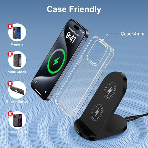 Induktive Ladestation, 15W Schnelles Wireless Charger Stand für Google Pixel 8/8 Pro/7/7 Pro, Handy Kabelloses Ladegerät für Samsung Galaxy S24/S23 Ultra/S22/S21/S20/Z Flip 5/Z Flip 4, iPhone 15/14/13 – Bild 5