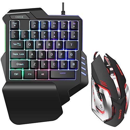 One Hand RGB Gaming Keyboard and Mouse Combo,USB Wired Gaming Keyboard with Wrist Rest and Backlit Gaming Mouse for Gaming,Ergonomic Mechanical Feeling Game Keyboard and Mouse