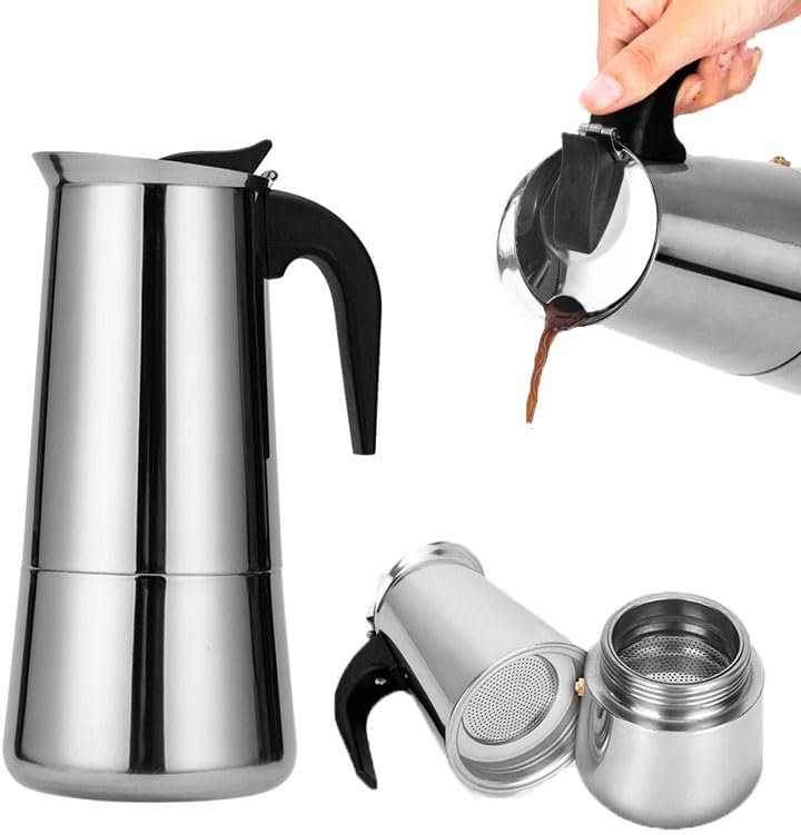 zalati Stovetop Coffee Makers Pot 201 Stainless Steel Espresso Moka Pot