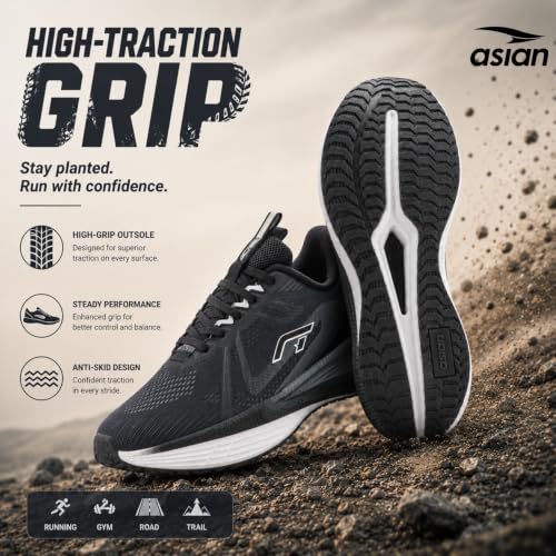 Image of ASIAN Hypercushion Carbon-10 Men's Running Shoes | Carbon Plate Technology, Breathable Knit Upper, Memory Foam Cushioning for Running, Training