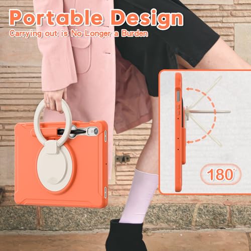 Coque Samsung Galaxy Tab S9 orange antichoc avec support rotatif