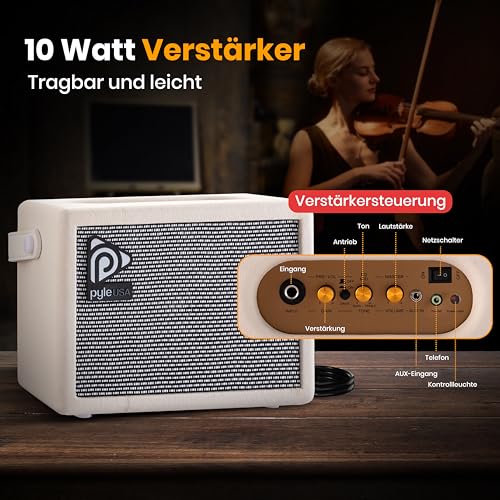 Pyle Elektrische Geige 4/4 – Electric Violin, E Violine 4/4 für Geiger, E Geige mit Geigen Zubehör, inkl. Violinen Koffer, Geigen Tuner & Geigenbogen, Perfekt um Geige zu lernen & als Geschenk, Keman