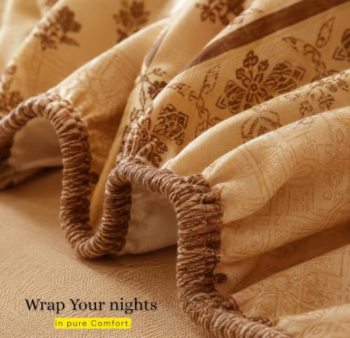Image of VAS COLLECTIONS 240 TC Cotton King Size Fitted Bedsheet, Premium Soft Breathable Stretchable Mattress Sheet, Skin Friendly Durable Printed Bed Cover for Double Bed, 72 x 78 + 10 Inches - Honey Beige