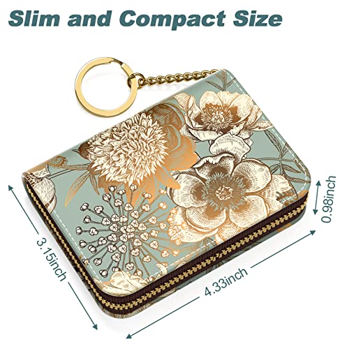 Image of Nipichsha Credit Card Holder, Small RFID Card Wallet for Women, Slim Leather Card Holder Wallet, Blooming Flowers, 4.33 x 3.15 x 0.98 inches, Fashions