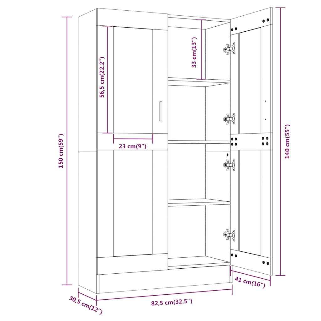 Szafa z witryny Sonoma szara materiał drewnopochodny, 82,5 x 30,5 x 150 cm, z 4 półkami i 2 szklanymi drzwiami, miejscem do przechowywania i półką do salonu, biura, pokoju dziecięcego, zajmuje