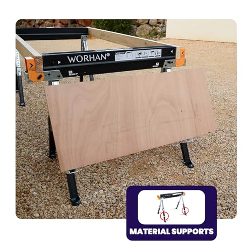 WORHAN Sawhorse Twinpack 2600 lbs Jobsite Table Folding Quickly Adjustable Legs Support Arms Sawing Non Slip Trestle Sawmule Steel Workbench S600A - Image 9
