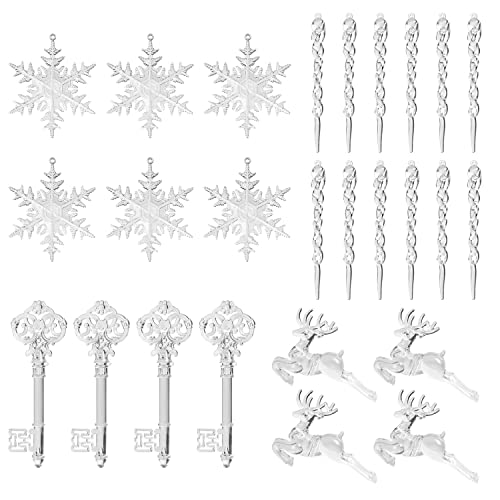 testyu 26 Piezas Acrílico Decoración Navideña, Transparente Carámbanos Copo de Nieve árbol de Navidad Adornos Colgantes Conjuntos para Decoraciones de Navidad Cover