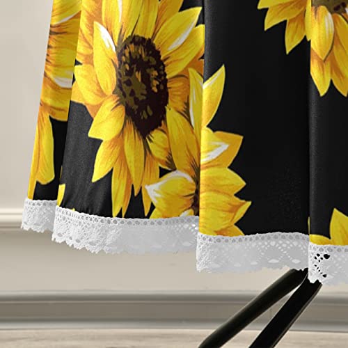 xigua Beautiful Sunflower Flowers Floral Black Round Tablecloth 60In,Waterproof Patio Table Cloths with Umbrella Hole and Zipper,Table Covers for Indoor & Outdoor Backyard/BBQ/Picnic - Image 4