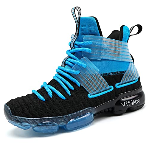 JMFCHI Boys Basketball Shoes Kids Sneakers High-top Sports Shoes Durable Lace-up Non-Slip Running Shoes for Little Kids Big Kids and Girls Size 3 Black Blue