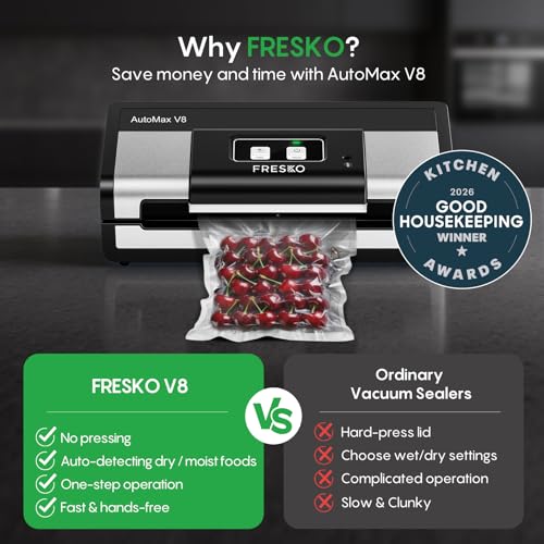 Image of FRESKO Automatic Vacuum Sealer for Food, Hands-Free Operation, Seal 50 Bags in 20 min - Ideal for Meal Prep & Bulk Food Storage, Powerful Suction, Built-in Cutter & 2 Roll Bags