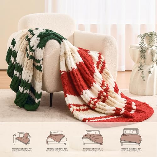 Image of L'AGRATY Chunky Knit Throw Blanket for Couch, 60 x 80 Inches, Red Green