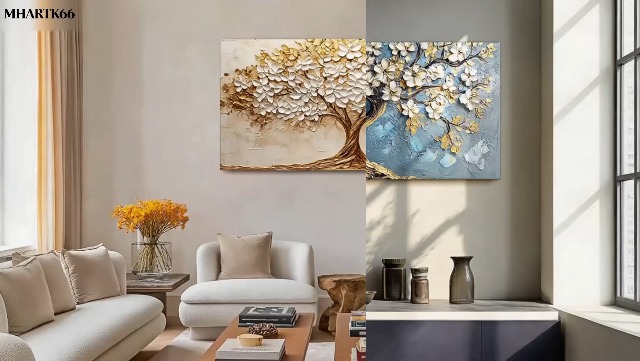Quadro Tela Albero Della Vita Nero E Oro: 50x100 Cm | Decorazione Moderna Per Soggiorno E Ufficio