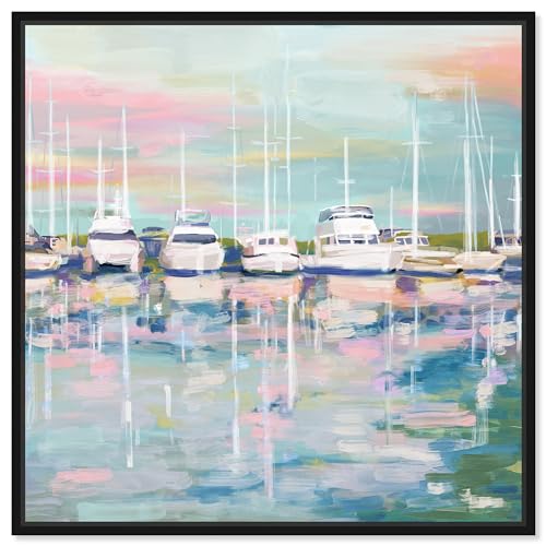 Art Remedy Coastal Dock Framed Sailing 1 Piece Canvas Wall Art, 41" x 41", Black Frame