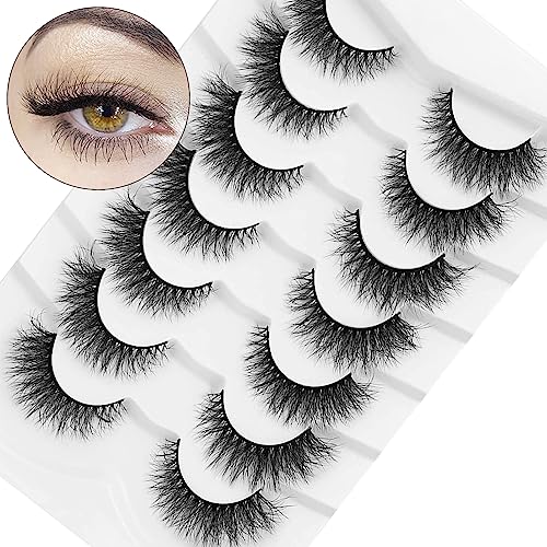 Dysilk 7 Pairs 8D Lashes Faux Mink Eyelashes Cat Eye Wispy Fluffy Natural Look False Eyelashes Long Lashes Pack Mink Lashes Soft Reusable Eye Lashes | Cute 15Mm #TOP17
