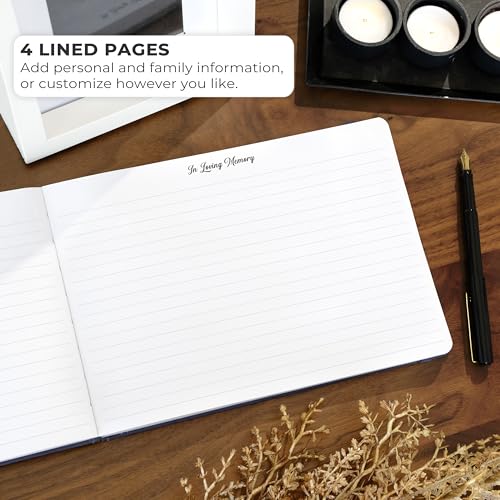 Image of Skyline Funeral Guest Book, Sign In Name & Address, Hardcover Dark Blue | 10 inchx7 inch, Elegant sign-in guestbook for memorial service & celebration of life with large signature space, Memory book