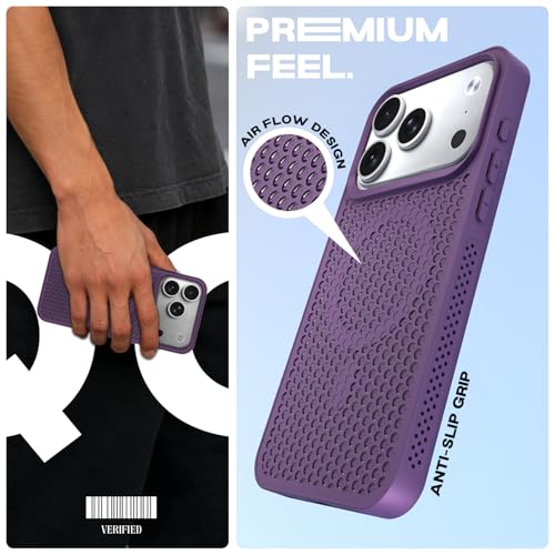 Image of Pikkme Back Cover for iPhone 17 Pro Max | Honeycomb Cooling Design | Silicone Heat Dissipation | Mag-Safe Compatible | Shockproof Camera Protection Bumper Case (Purple)