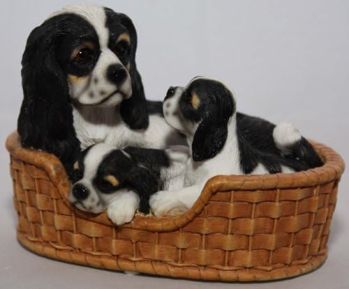 Cavalier King Charles Spaniel With Puppies In Basket Dog Ornament