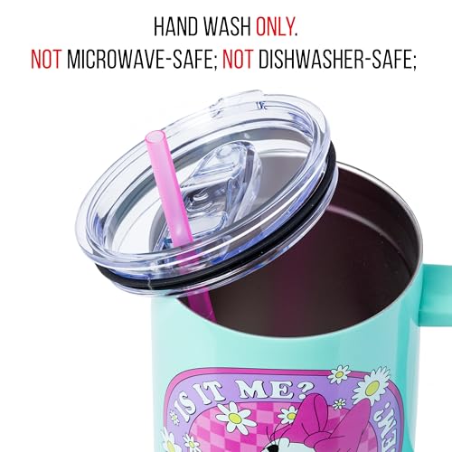 Image of Silver Buffalo Disney Daisy Duck inchIs It Me? Am I the Problem? inch Stainless Steel Tumbler with Handle, Fits in Standard Cup Holder, 40 Ounces