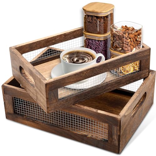 Catálogo para Comprar On-line Cajas de madera parisina . 46 2 cestas de madera para encimera, cajas de anidación rústicas con malla de alambre, cajas organizadoras de madera, caja de almacenamiento rústica decorativa, organizadores de...
