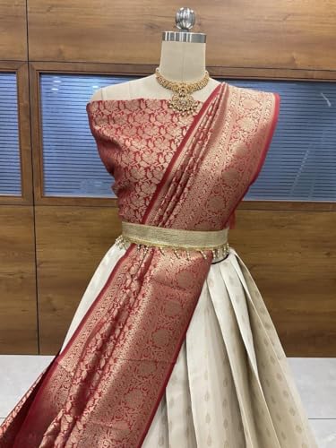 Image of ZITON ARICO MART Women's Indian Traditional Kanjivaram Silk Pure Weaving Lehenga Choli Along With Dupatta And Blouse Piece, Half Saree (Unstitched)