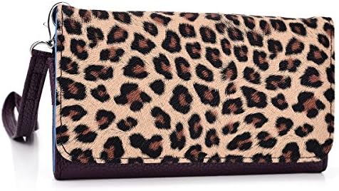 Kroo Clutch Wristlet Wallet for 5-Inch Smartphones - Retail Packaging - Purple with Leopard Spots
