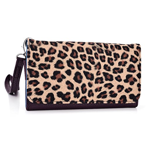 Kroo Clutch Wristlet Wallet For 5-Inch Smartphones - Retail Packaging - Purple With Leopard Spots #TOP3