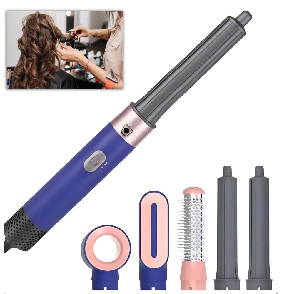 𝟏𝟓 𝐘𝐄𝐀𝐑𝐒 𝐖𝐀𝐑𝐑𝐀𝐍𝐓𝐘 5-in-1 Hair Styler Set with Automatic Curling Iron, Straightener, Volumizing Brush, Waver & Blow-Dry Nozzle Adjustable Heat for All Hair Types 𝐁𝐥𝐮𝐞