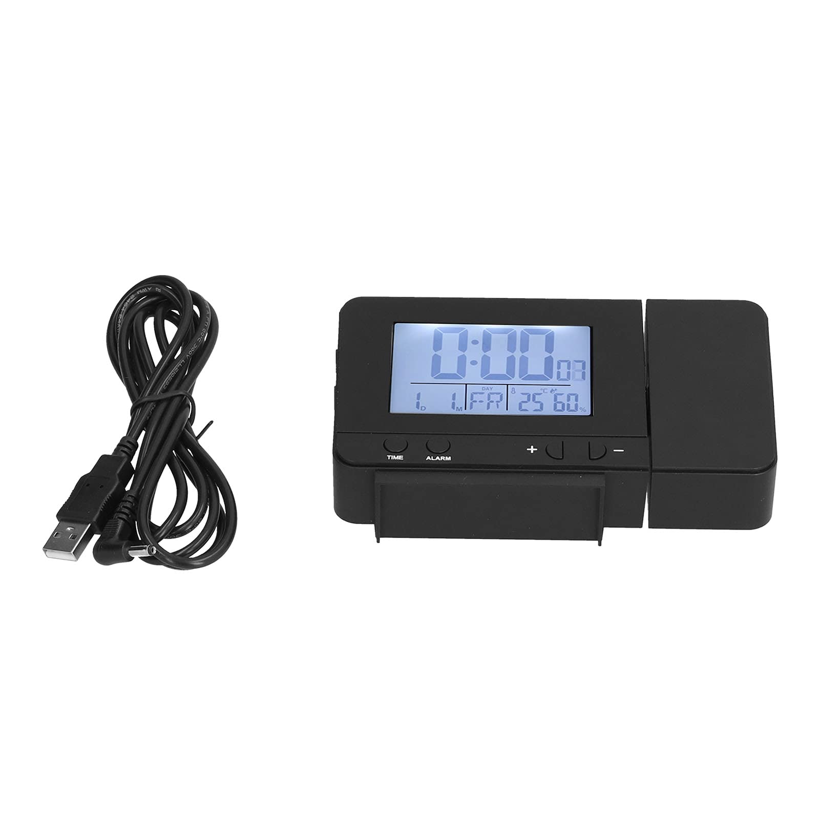 Reloj Despertador de Proyección con Rotación de 180° con Pantalla LED y Termómetro para Uso Doméstico Reloj Digital Compacto (Negra)
