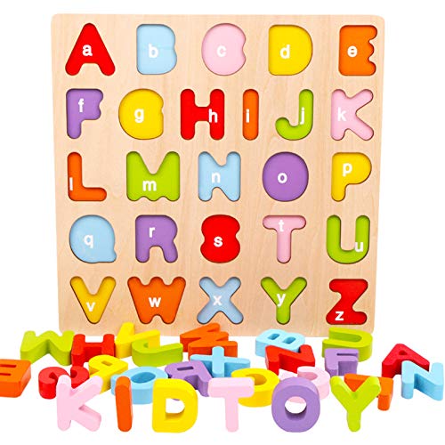 Alphabet Puzzle, WOOD CITY ABC Letter Puzzles for Toddlers1 2 3 Years Old, Educational Learning Toys for Toddlers, Alphabet Toys with Puzzle Board & Letter Blocks, Best Surprise for Girls and Boys