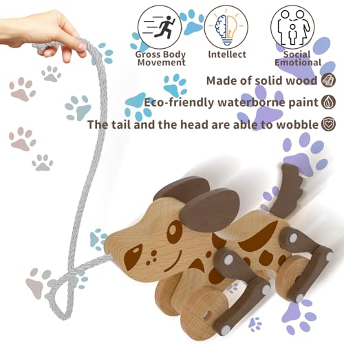 Image of Montessori Toys 1 2 3 4 Years Old Boys Girls Wooden Walking Pull Dog Toy for Baby Toddler, Pull Along Walking Toys, Walk Along Puppy Pull, Wooden Pull & Push Toy